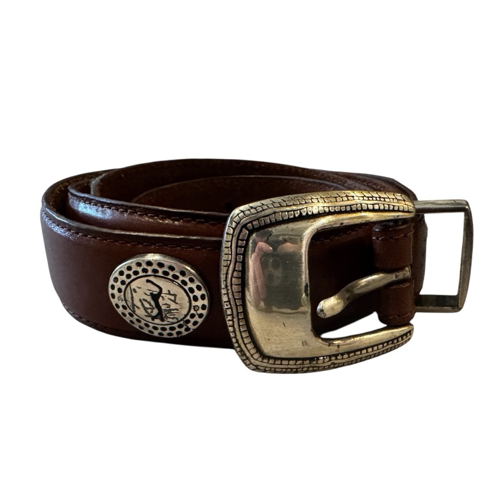 VTG PGA TOUR Brown Leather W/ Golf Conchos Tapered Belt  SZ 48” x 1" Wide